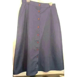 JANTZEN Classics A Line Skirt Button Up Navy Blue Woven Elastic Waist Pockets 16